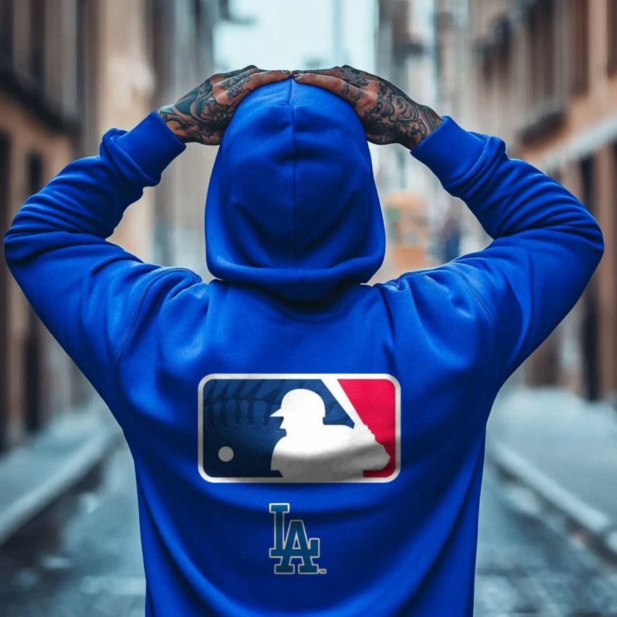 

Men's Vintage Baseball Print Pocket Long Sleeve Hoodie