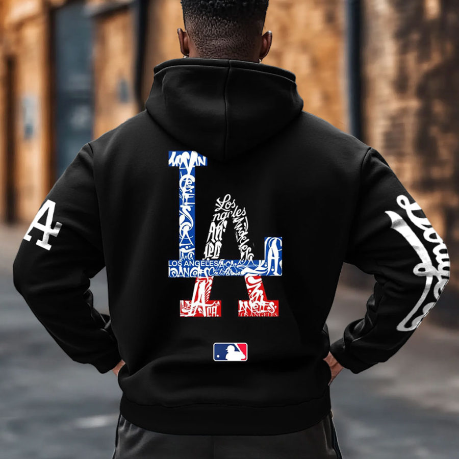 

Men's Vintage Baseball Print Pocket Long Sleeve Hoodie
