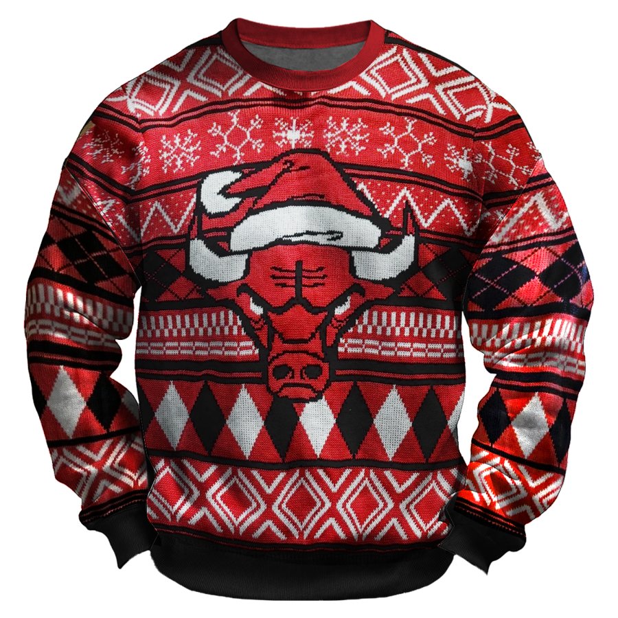 

Unisex Basketball Racing Bulls Print Crew Neck Ugly Christmas Sweatshirt