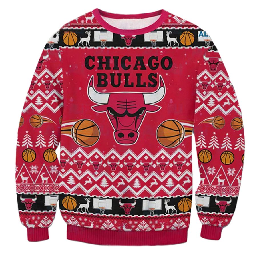 

Unisex Basketball Racing Bulls Print Crew Neck Ugly Christmas Sweatshirt