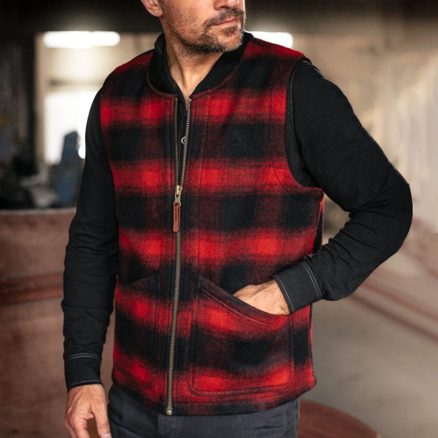 

Men's Vintage Red And Black Plaid Flannel Vest