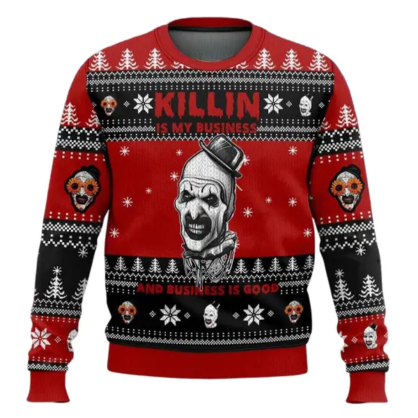 Men's Vintage Business Is Good Print Crew Neck Ugly Christmas Sweatshirt - Wayrates.com 