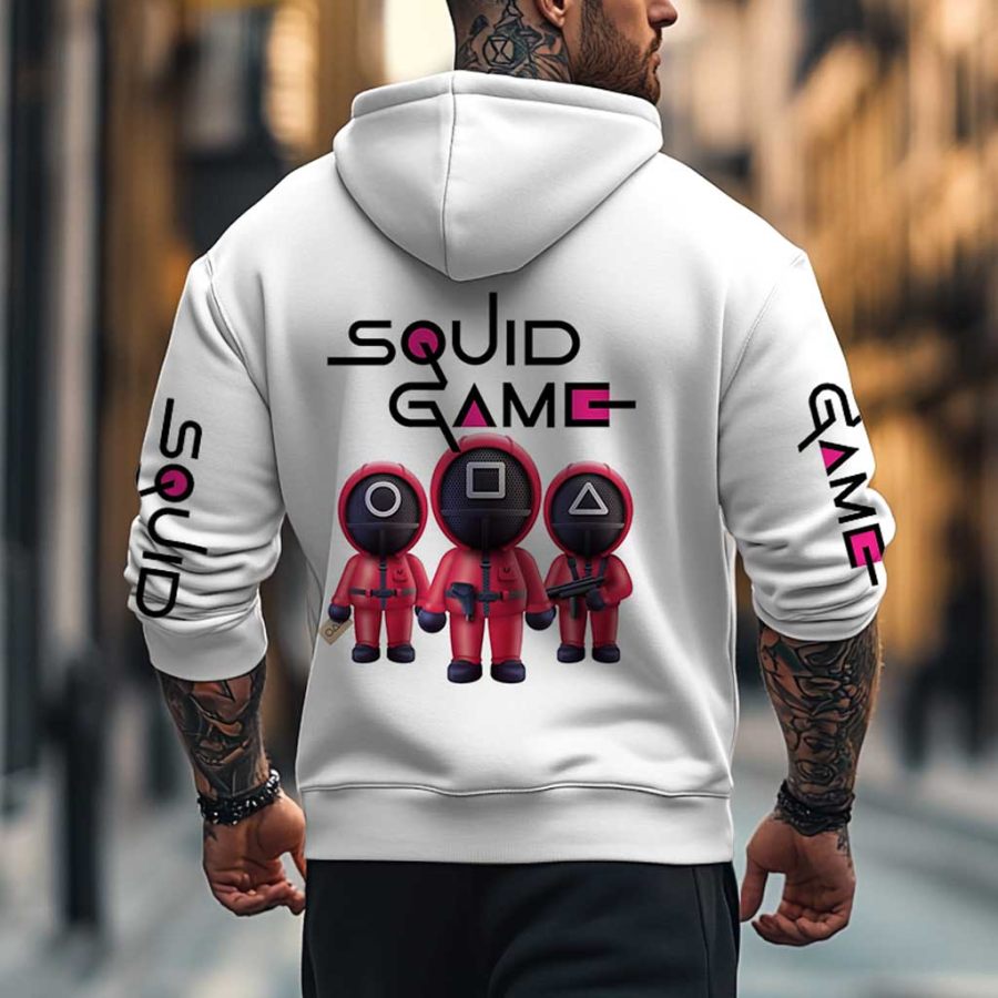 

Men's Vintage Game Print Pocket Long Sleeve Hoodie