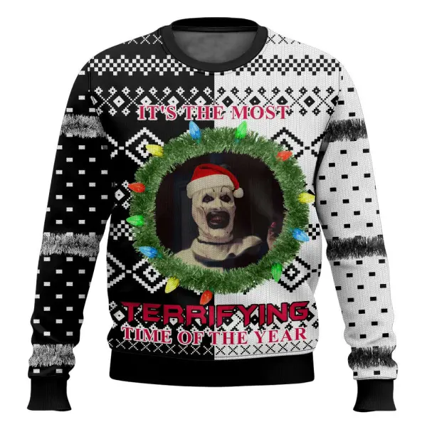 Men's Vintage It's The Most Terrifying Time Of The Year Print Crew Neck Ugly Christmas Sweatshirt - Wayrates.com 