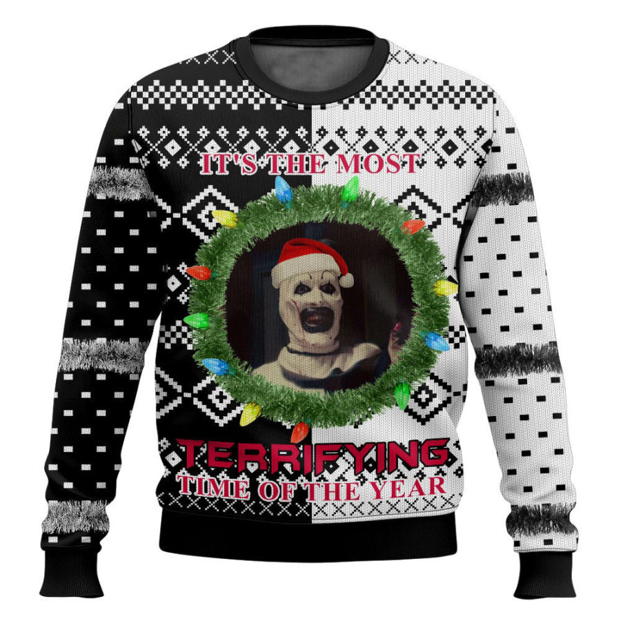 

Men's Vintage It's The Most Terrifying Time Of The Year Print Crew Neck Ugly Christmas Sweatshirt