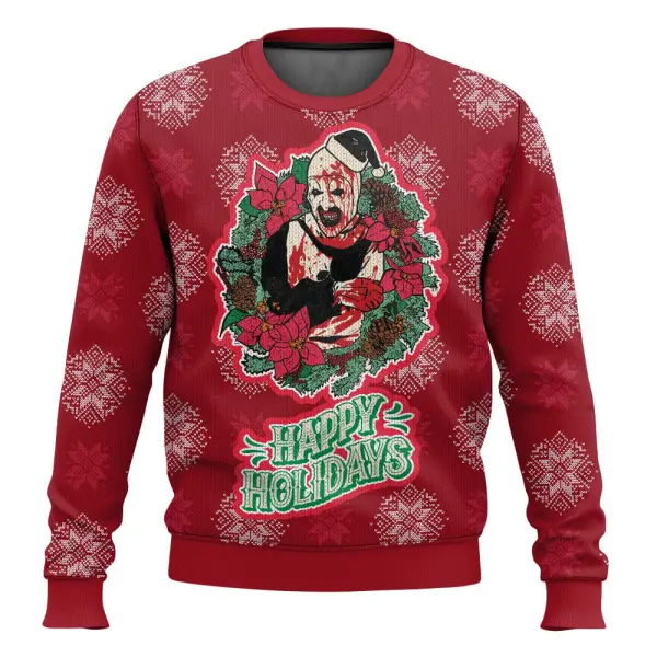 Men's Vintage Happy Holidays Print Crew Neck Ugly Christmas Sweatshirt - Wayrates.com 