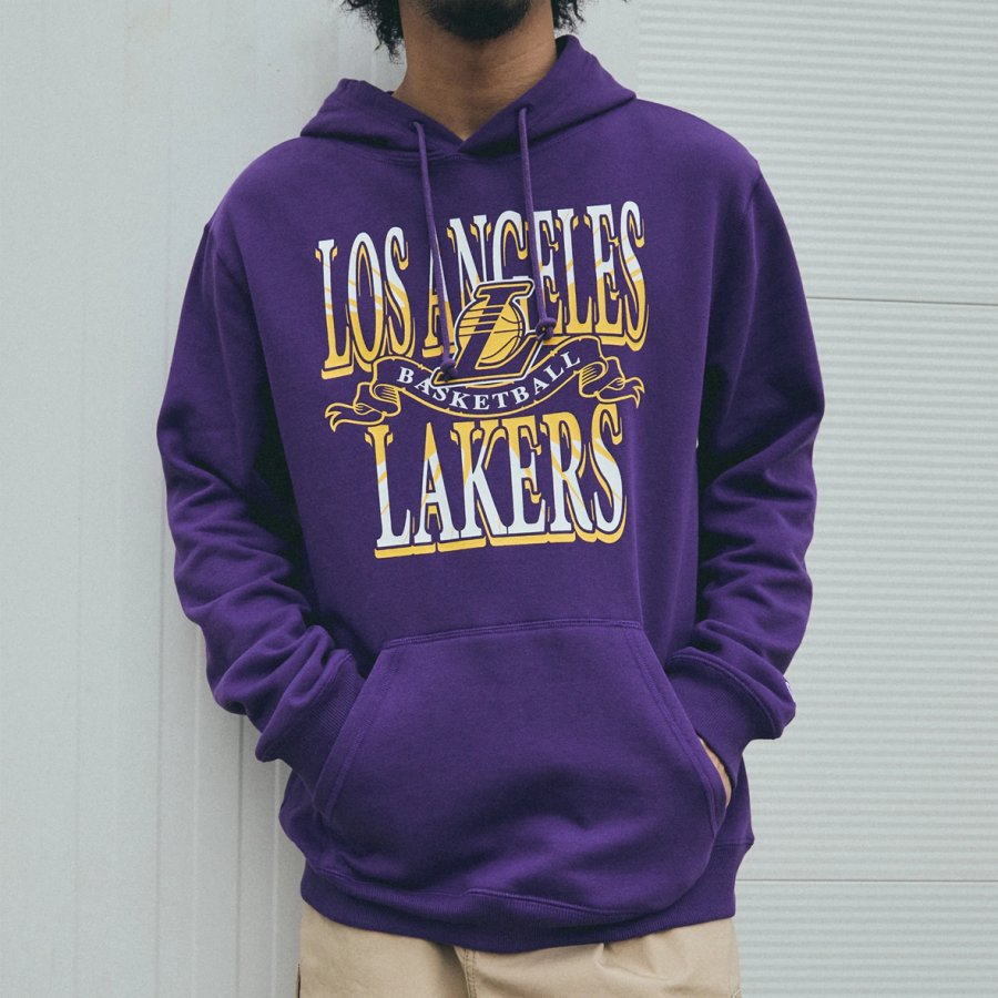 

Men's Vintage Loose Outdoor Basketball Racing Lakers Print Hoodie Streetwear