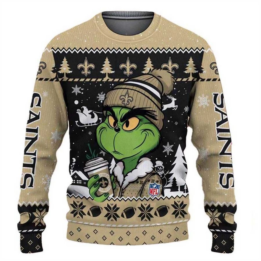 

Men's Vintage The Grinch Football Drink Coffee Print Crew Neck Ugly Christmas Sweatshirt