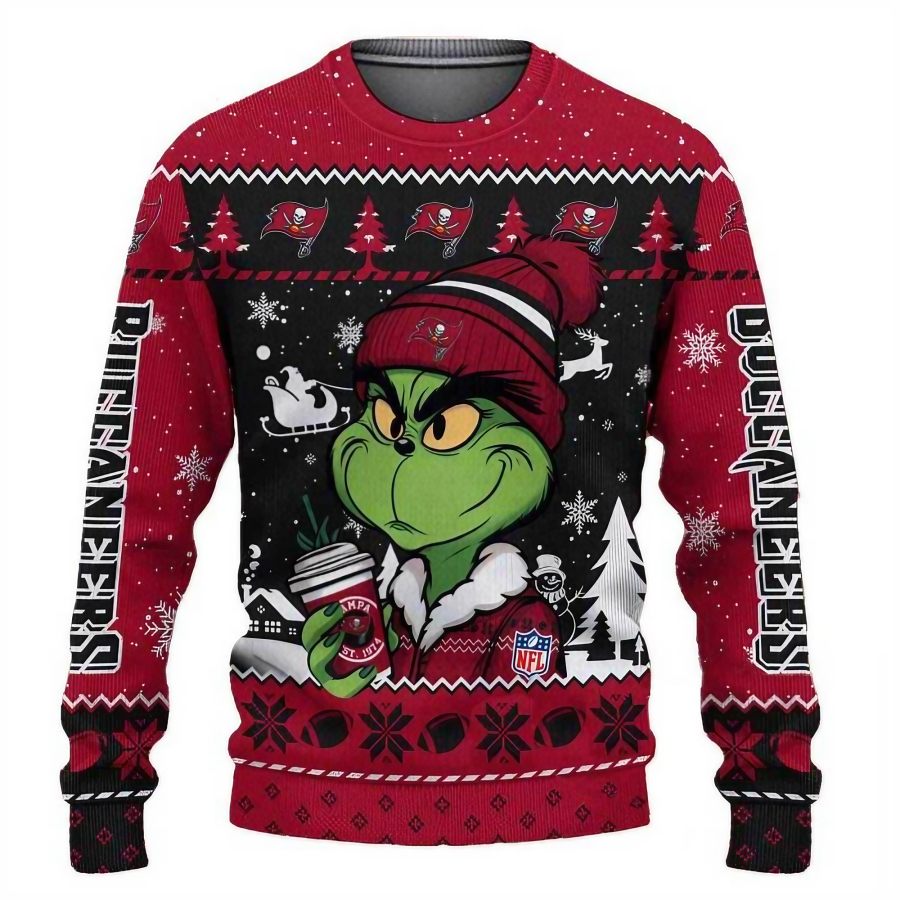 

Men's Vintage The Grinch Football Drink Coffee Print Crew Neck Ugly Christmas Sweatshirt