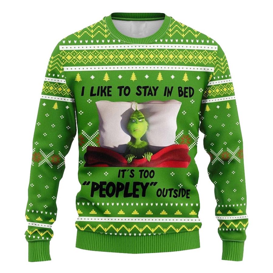 

Men's Vintage The Grinch I Like To Stay In Bed Print Crew Neck Ugly Christmas Sweatshirt