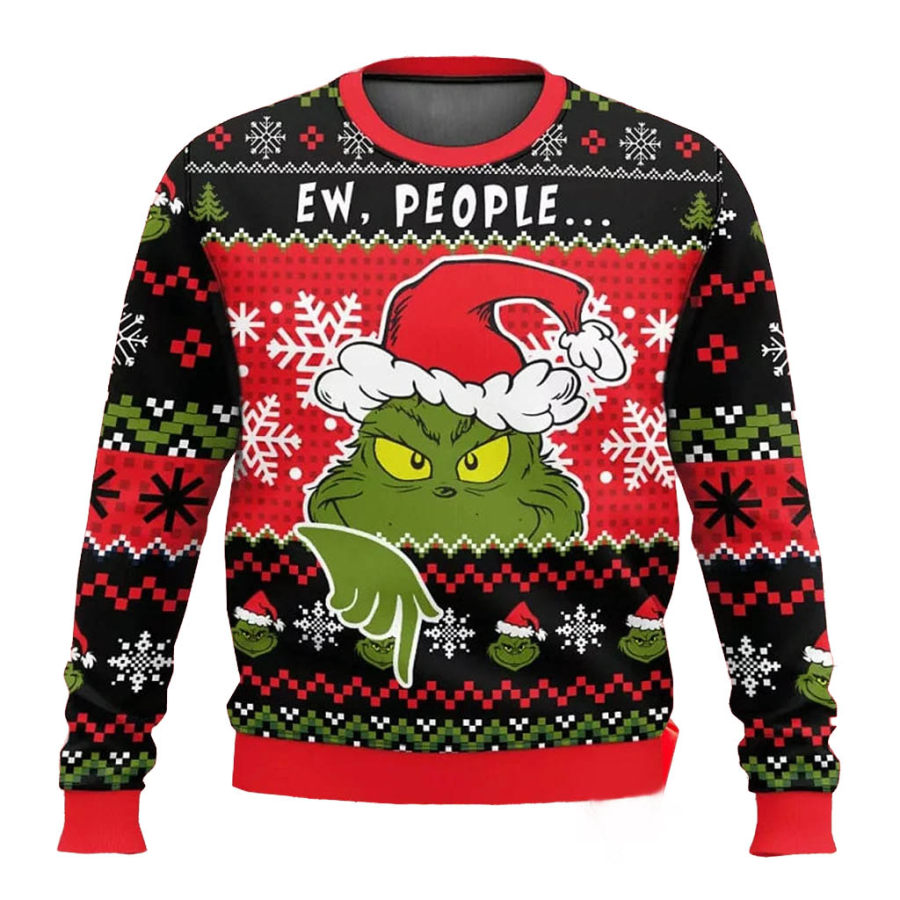 

Men's Vintage The Grinch Ew People Print Crew Neck Ugly Christmas Sweatshirt