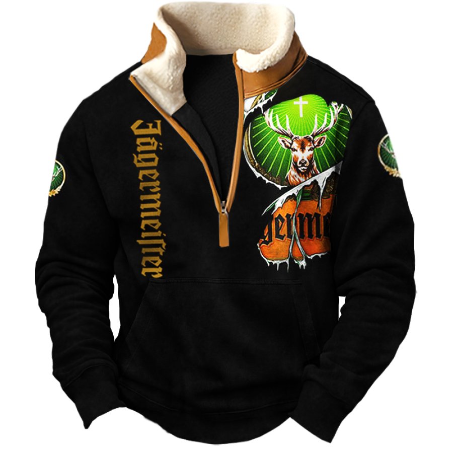 

Men's Vintage Ugly Christmas Sparkling Wine Quarter Fleece Zip Collar Sweatshirt