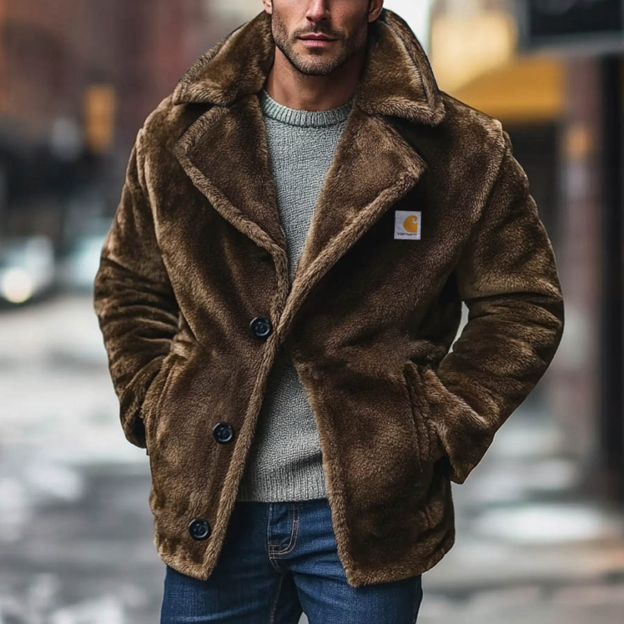

Men's Vintage Fleece Fur Reverse Collar Coat Jacket