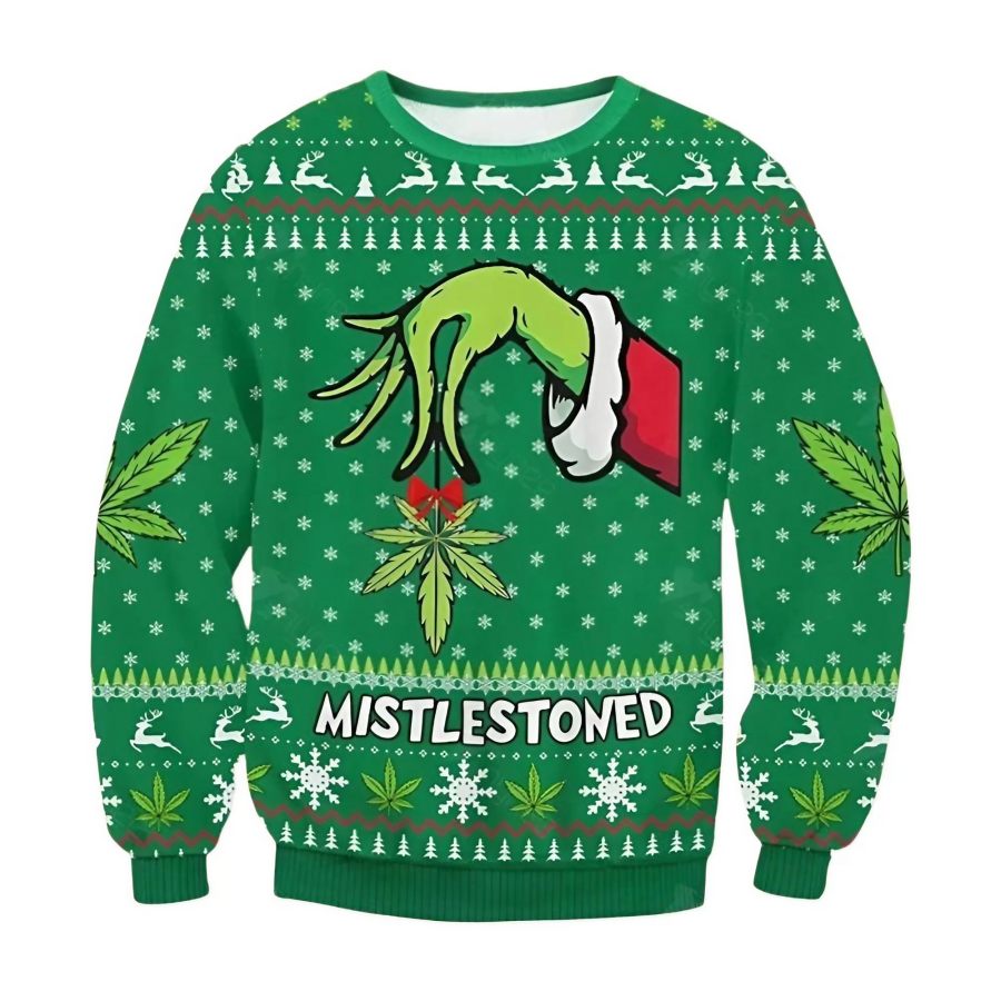 

Men's Vintage The Grinch Mistlestoned Print Crew Neck Ugly Christmas Sweatshirt