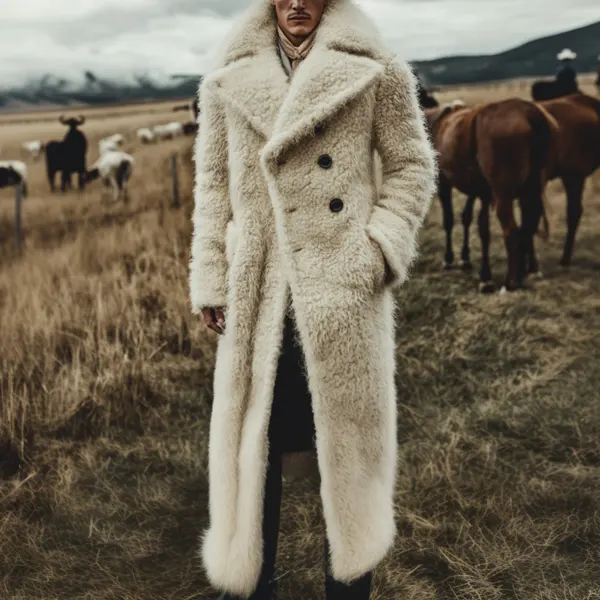 Men's Luxury Wool Long Coat Winter Warm Cream White Suit Lapel Jacket - Wayrates.com 