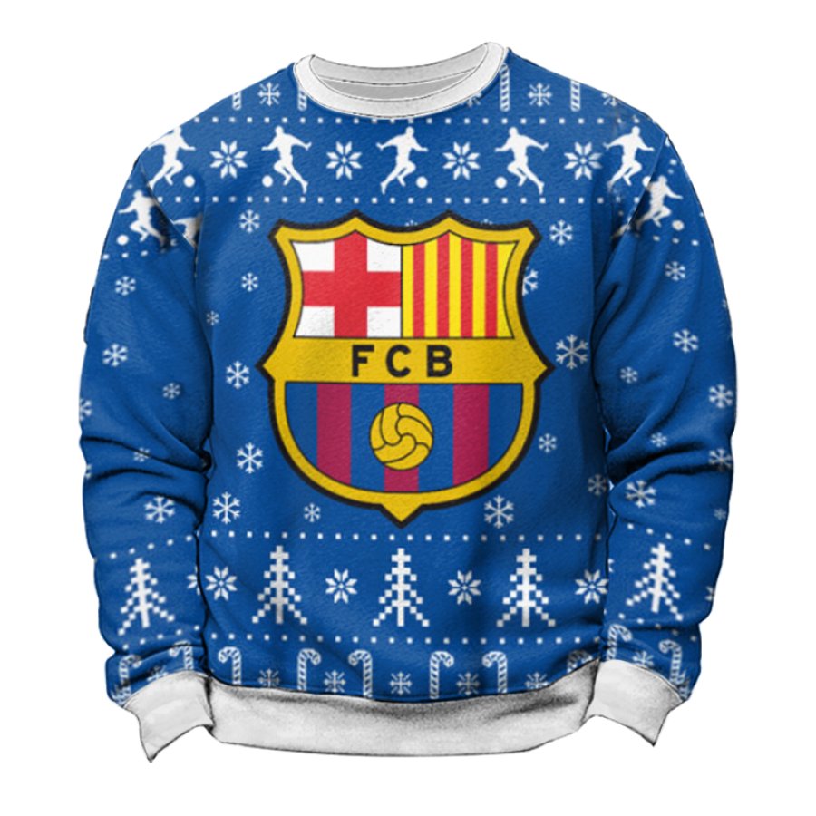 

FC Barcelona Football League Splicing Blue Christmas Ugly Sweatshirts