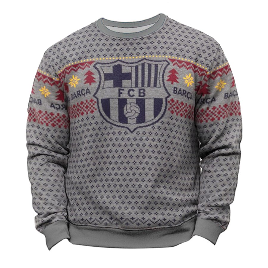 

FC Barcelona Football League Gray Christmas Ugly Sweatshirts