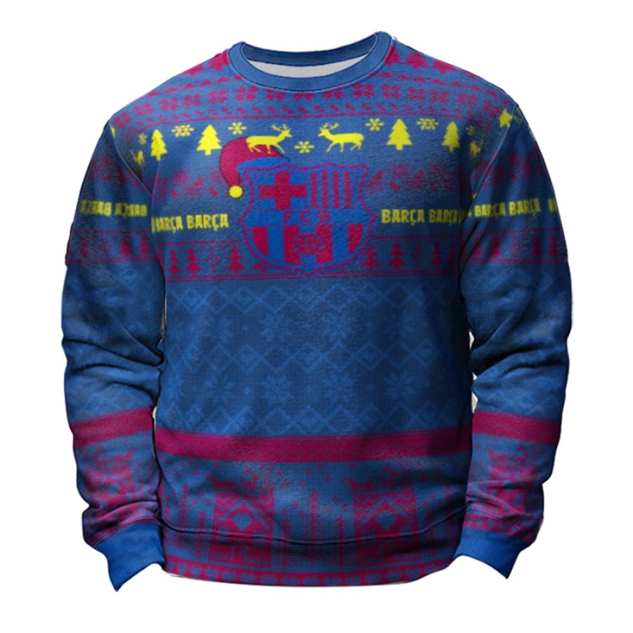 

FC Barcelona Football League Blue Christmas Ugly Sweatshirts