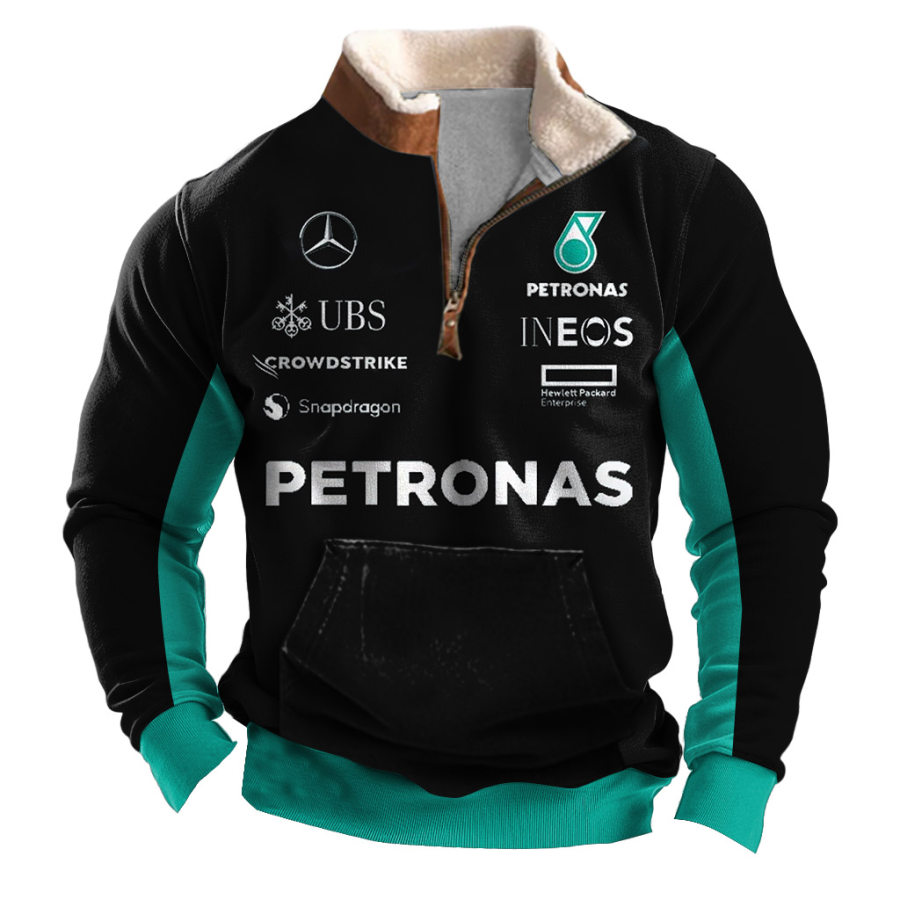 

Men's Vintage Racing Car Print Fleece Collar Quarter Zip Stand Collar Sweatshirt