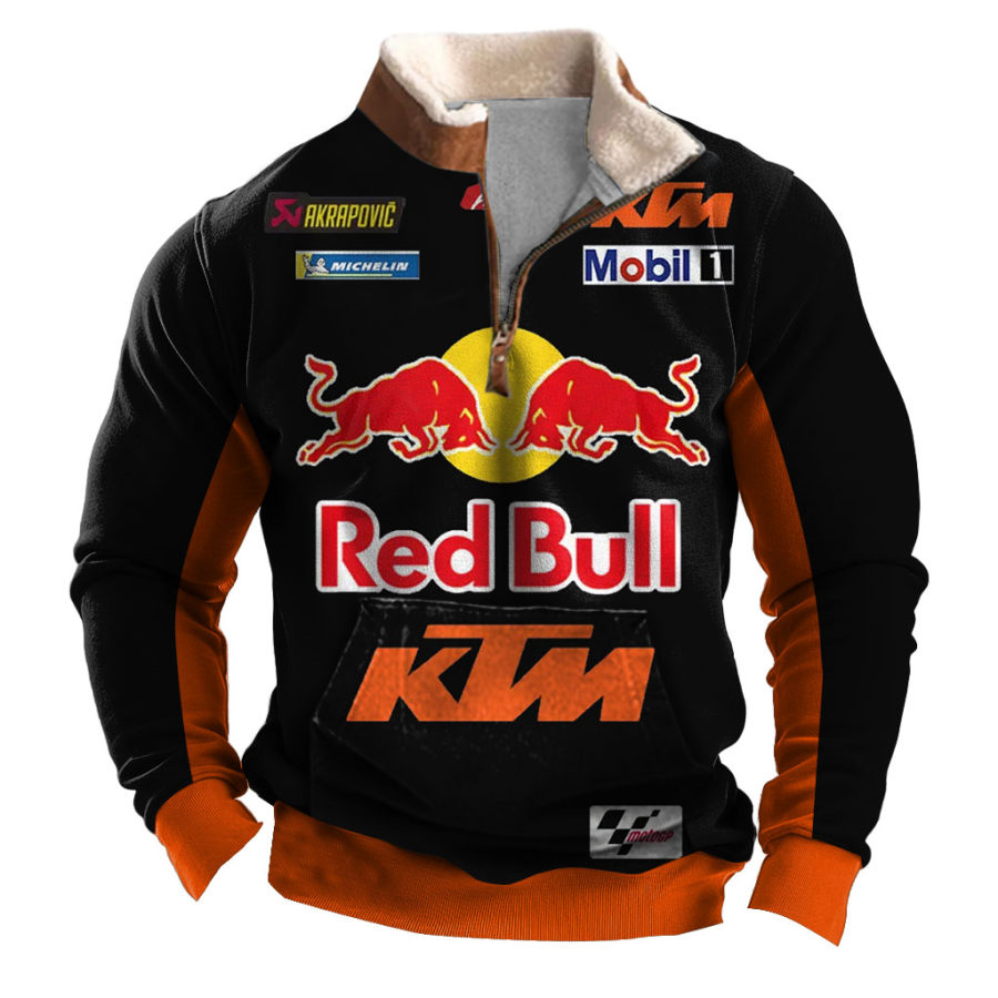 

Men's Vintage Racing Car Print Fleece Collar Quarter Zip Stand Collar Sweatshirt