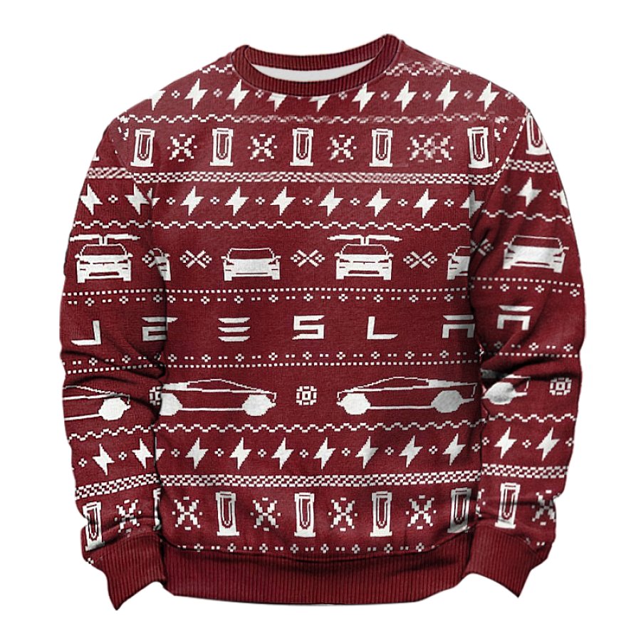 

Tesla Model X-mas Red Christmas Ugly Sweatshirts