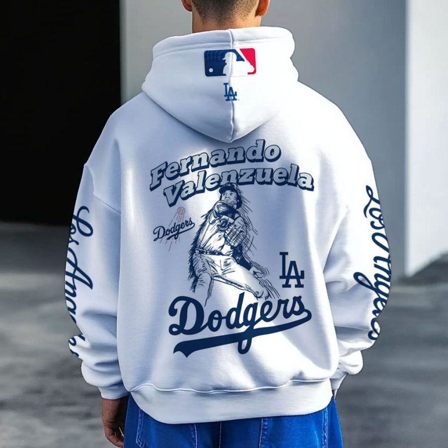 

Men's Vintage Baseball Print Pocket Long Sleeve Hoodie