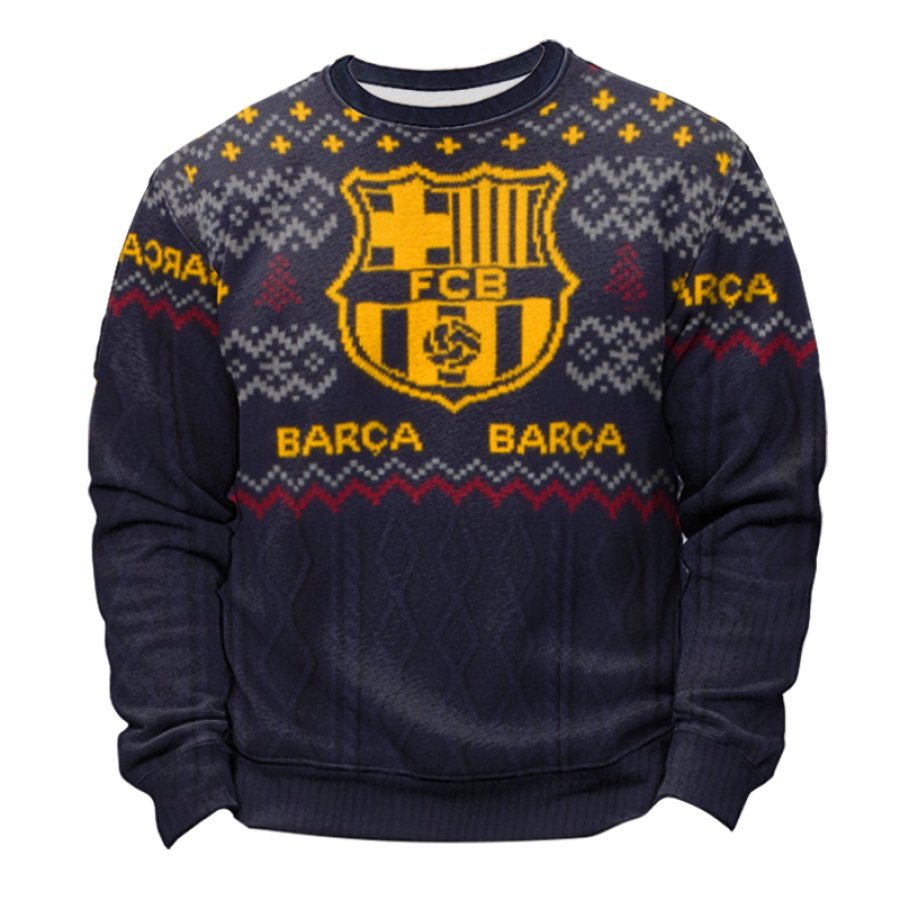 

FC Barcelona Football League Dark Blue Christmas Ugly Sweatshirts