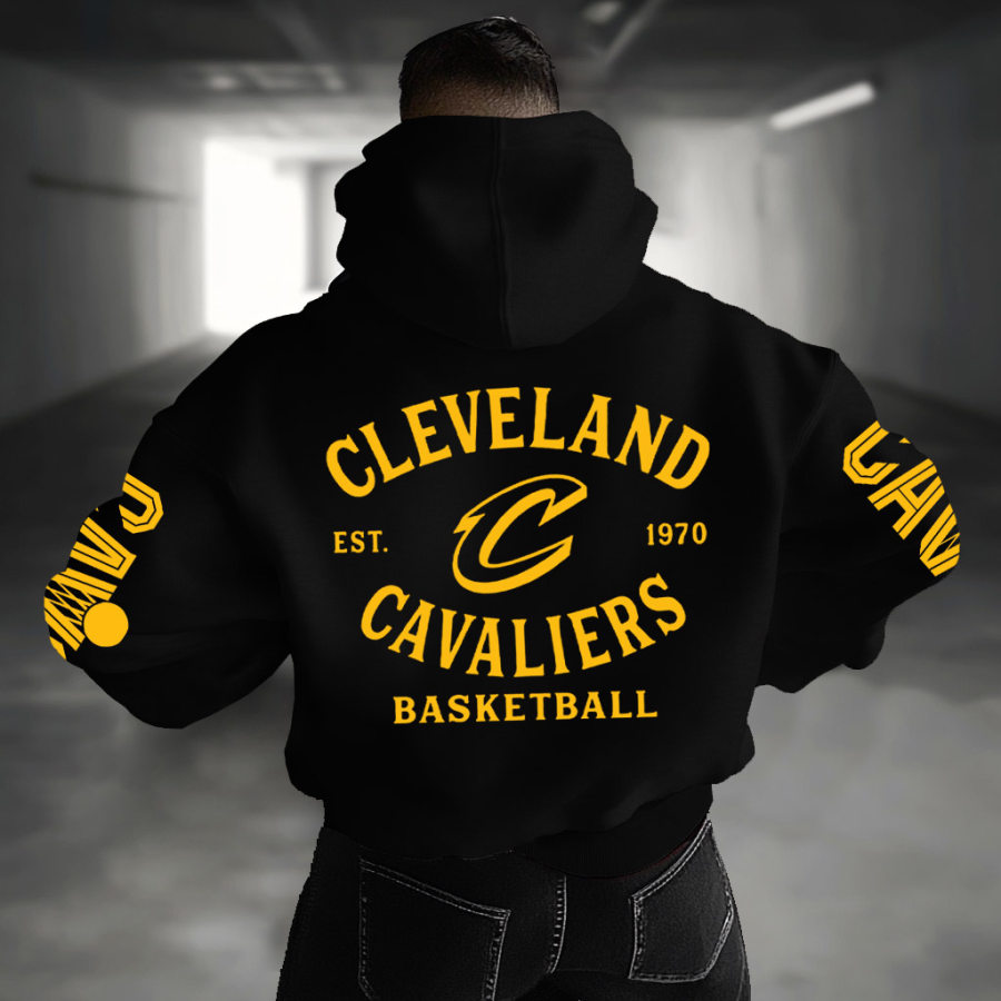 

Men's Vintage Basketball Print Pocket Long Sleeve Oversized Hoodie