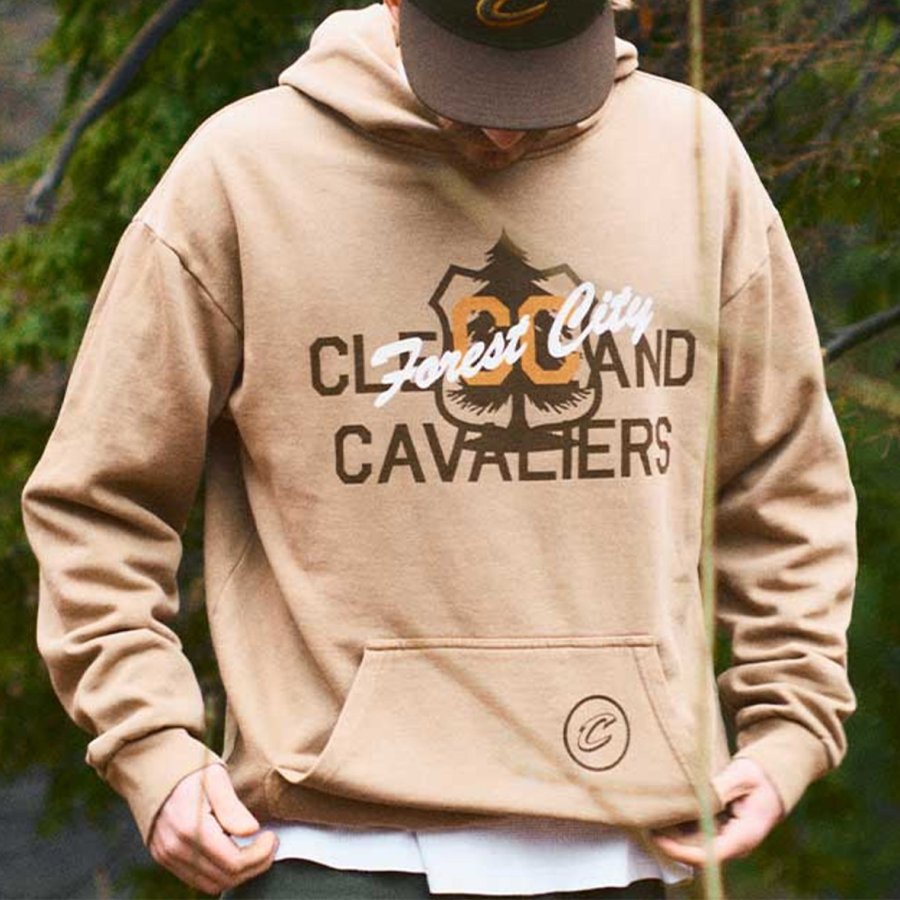 

Men's Vintage Loose Outdoor Basketball Cavaliers Racing Foam Print Hoodie Streetwear