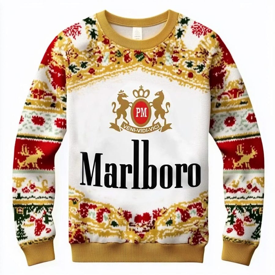 

Men's Vintage Marlboro Gold Print Crew Neck Ugly Christmas Sweatshirt