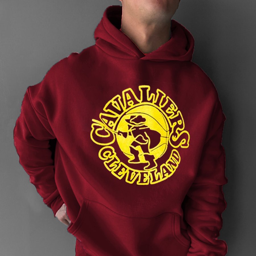 

Men's Vintage Loose Outdoor Basketball Cavaliers Racing Foam Print Hoodie Streetwear