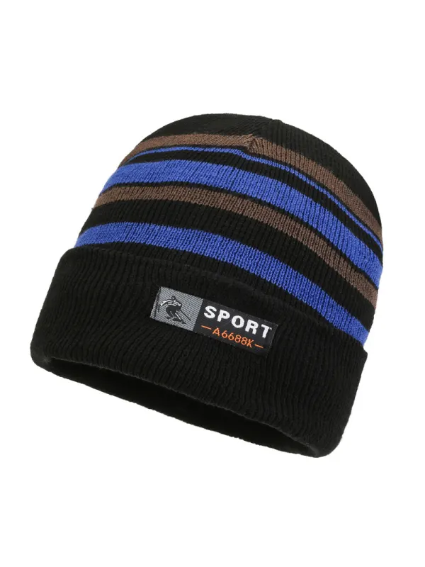 Unisex Striped Knitted Wool Plush Hat - Ootdmw.com 