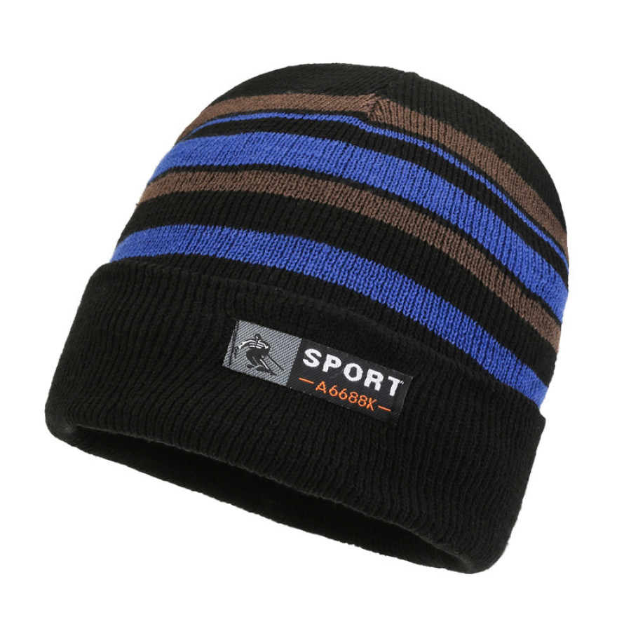 

Unisex Striped Knitted Wool Plush Hat