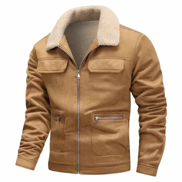 Men's Vintage Suede Fleece Multi-Pocket Fur Shearling Jacket - Trisunshine.com 