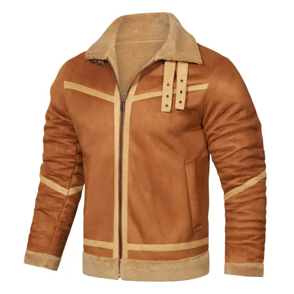 Men's Vintage Suede Fleece Fur Shearling Jacket - Trisunshine.com 