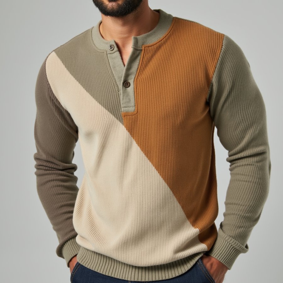 

Men's Outdoor Casual Corduroy Print Patchwork Henley Sweatshirts