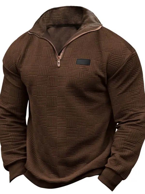 Men's Vintage Geometric Texture Quarter Zip Stand Collar Sweatshirt - Pragmaace.com 