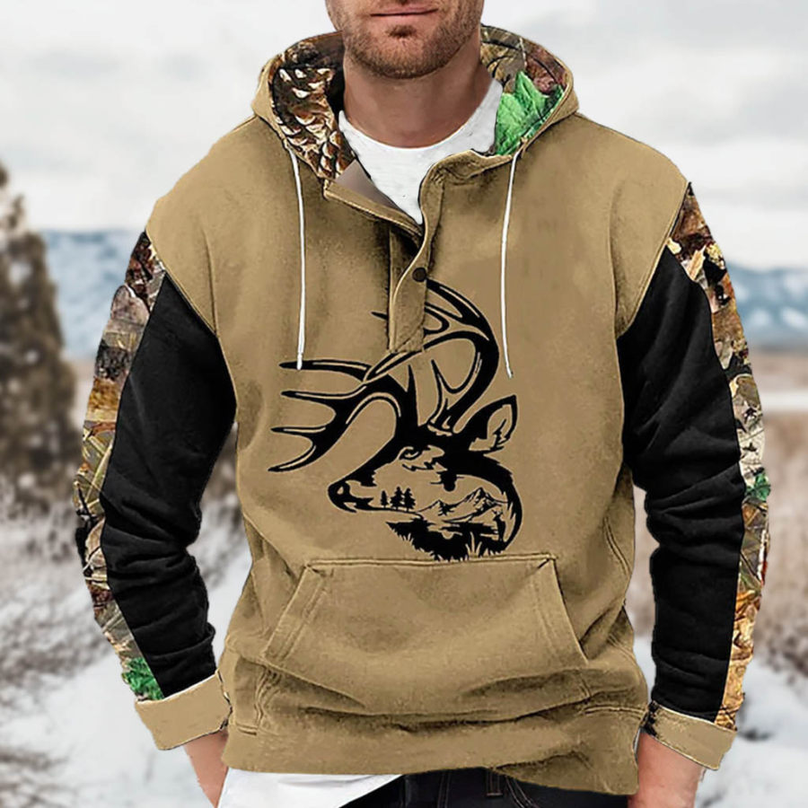 

Men's Vintage Deer Hunting Camouflage Button Hoodie