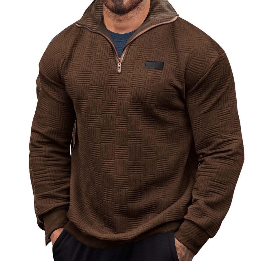 

Men's Vintage Geometric Texture Quarter Zip Stand Collar Sweatshirt