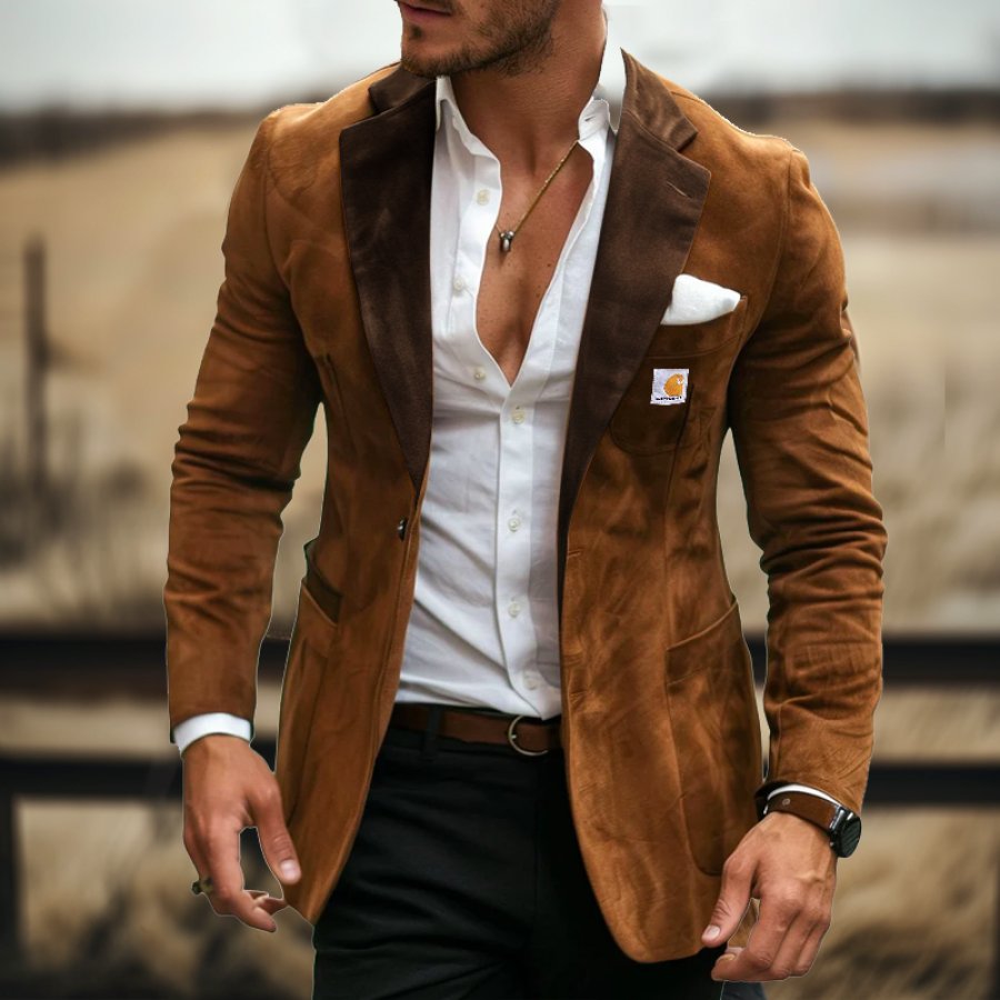 

Men's Outdoor Vintage Patchwork Pocket Suede Jacket