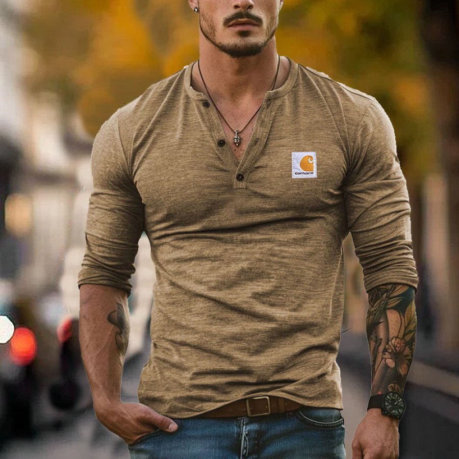 

Men's Outdoor Vintage Long Sleeved Henley T-shirt