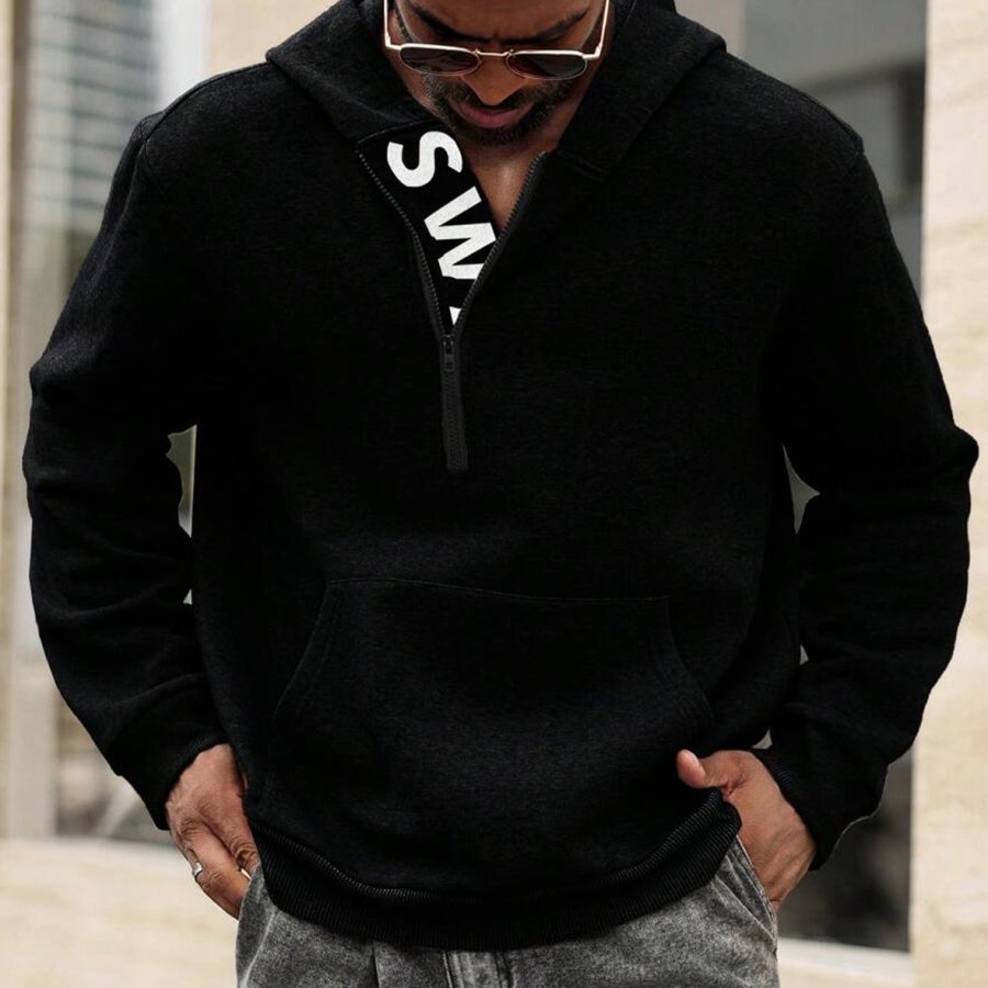 

Men's Letter Print Casual Hooded Long Sleeve Sweatshirt