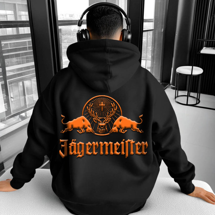 

Men's Vintage Jagermeister Print Oversized Hoodie