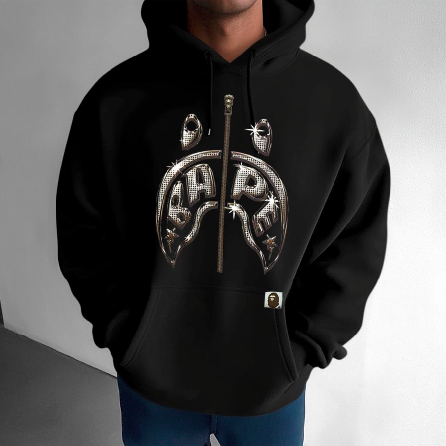 

Men's Vintage Toothbrush Embroidery Ape Print Red Oversized Hoodie