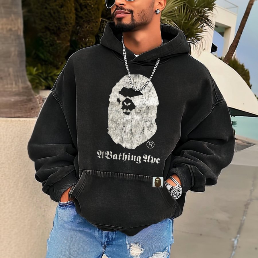 

Unisex Vintage Ape Printed Outdoor Casual Loose Hoodie