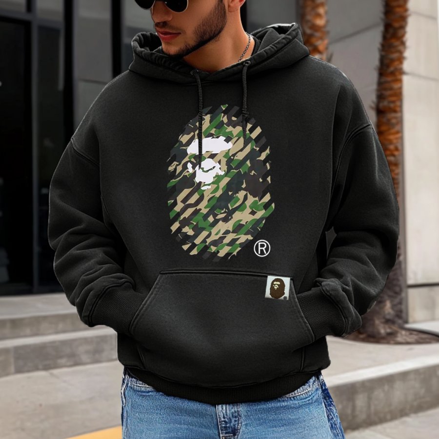 

Unisex Vintage Ape Printed Outdoor Casual Loose Hoodie