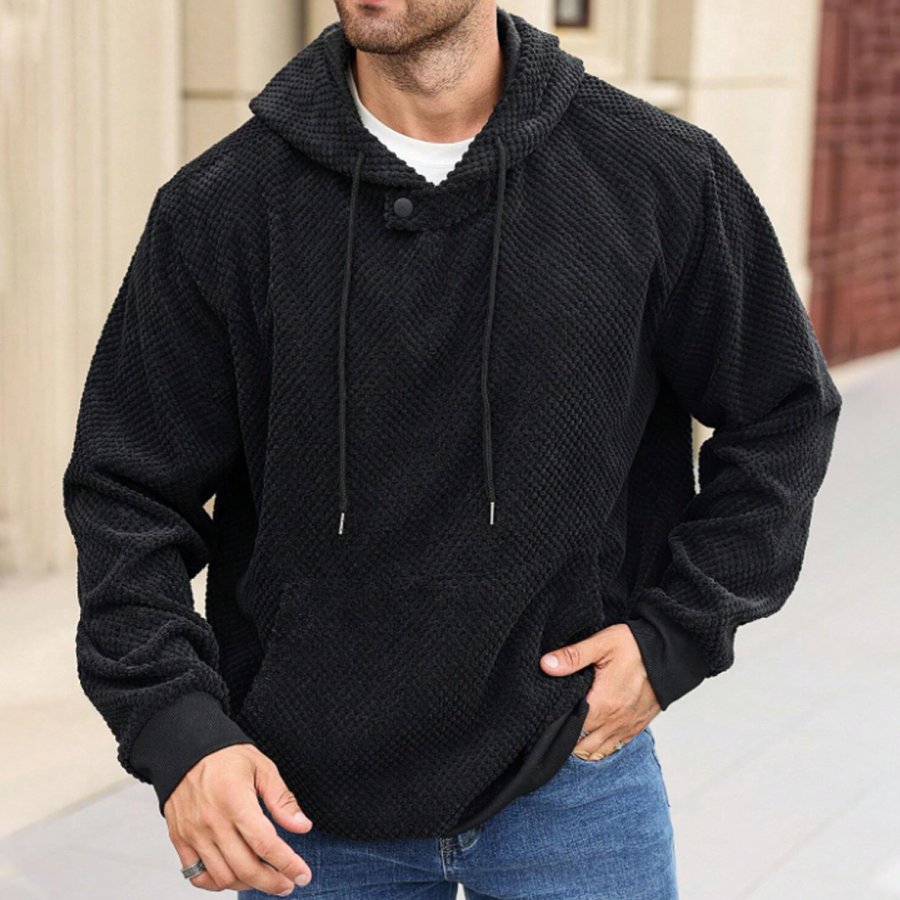 

Men's Solid Color Casual Hooded Pockets Long Sleeve Sweatshirt