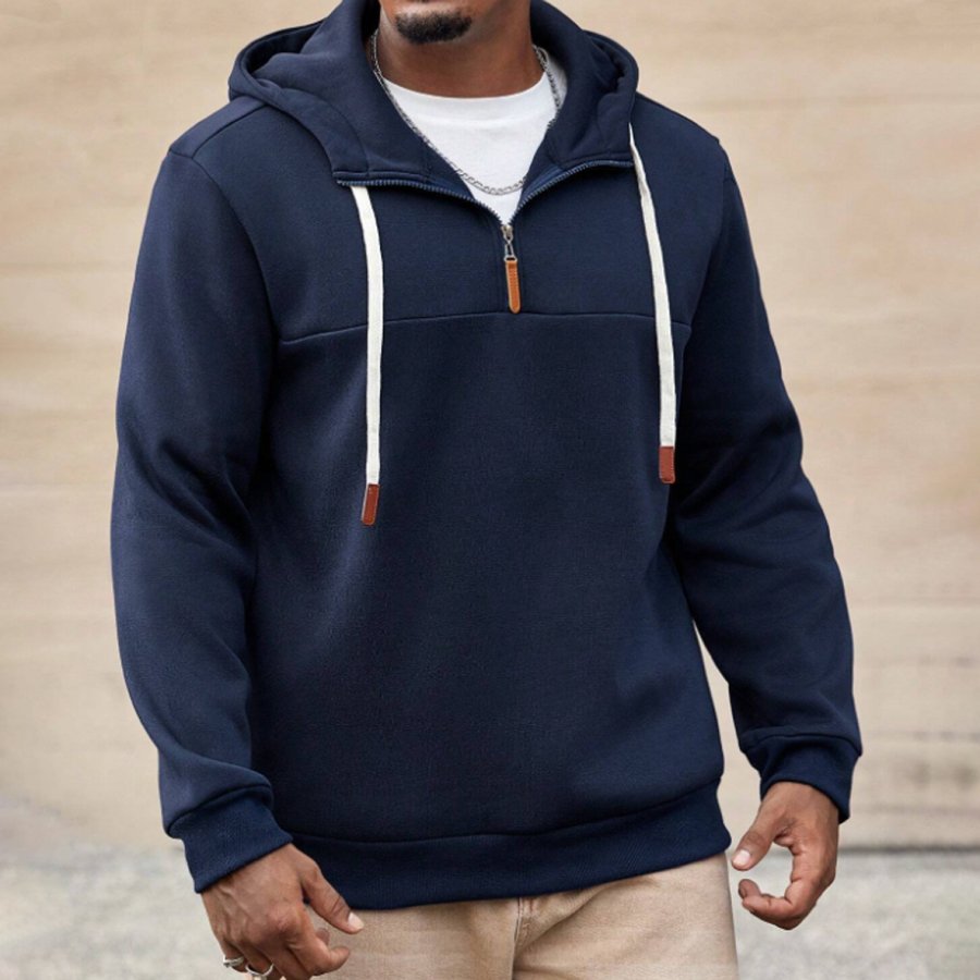 

Men's Plain Casual Half-Zip Hooded Sweatshirt