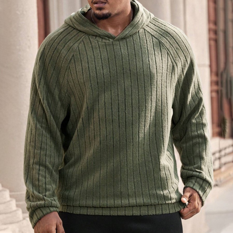 

Men's Plus Size Solid Color Raglan Sleeve Ribbed Hoodie Spring/Autumn