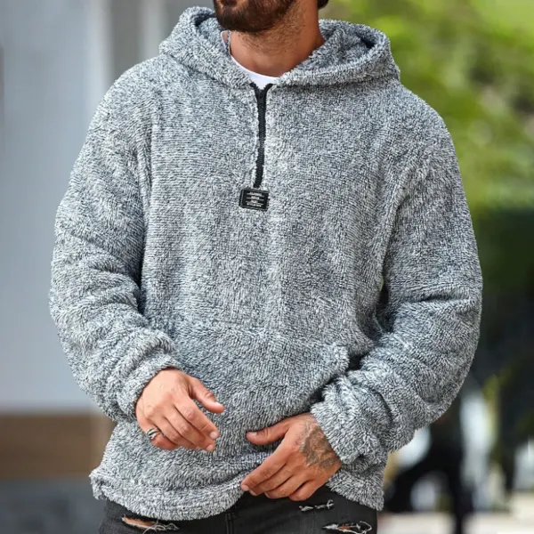 Men's Applique Half-Zip Fleece Hoodie Sweatshirt - Wayrates.com 